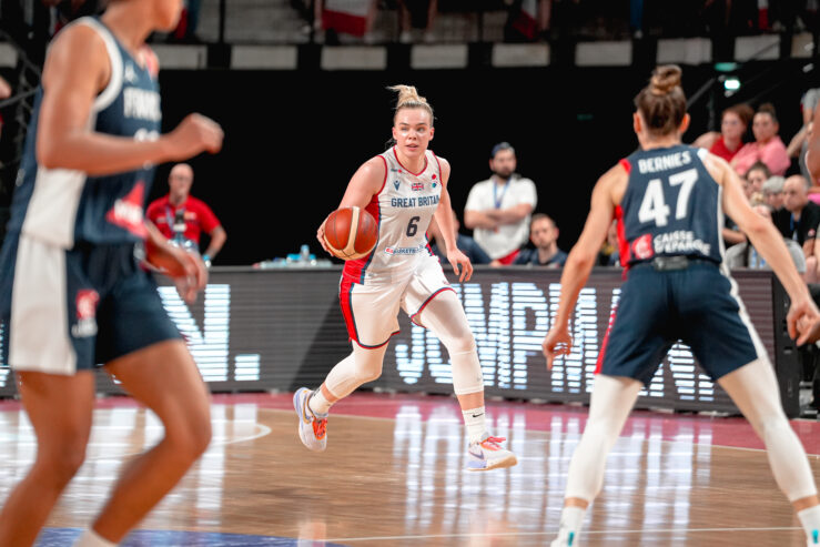 Holly Winterburn dribbles the ball for the GB Women's basketball team
